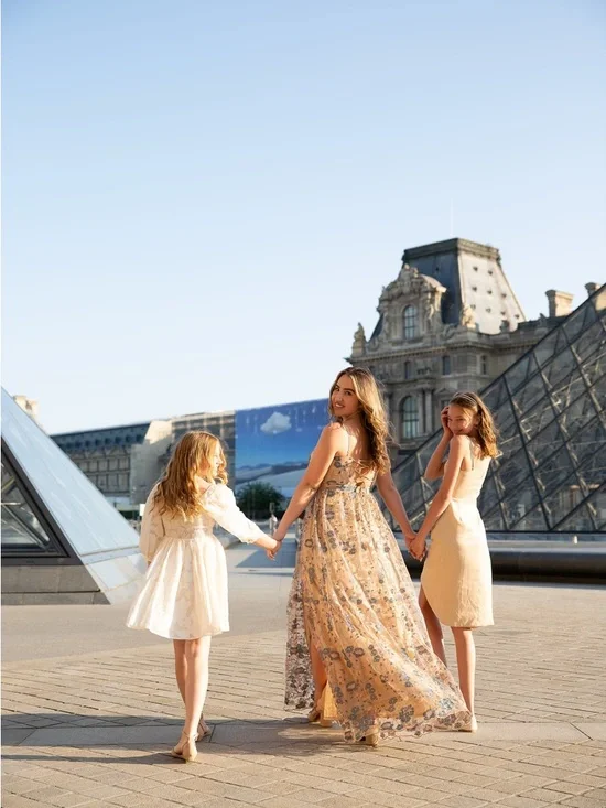 Windsor Beige Sheer Dress with Blue Floral Embroidery - Picture 3 of 5